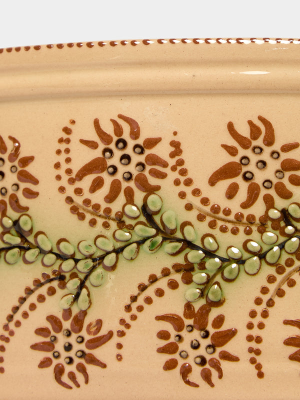 Poterie d’Évires - Flowers Hand-Painted Ceramic Oval Serving Dish - Cream - ABASK