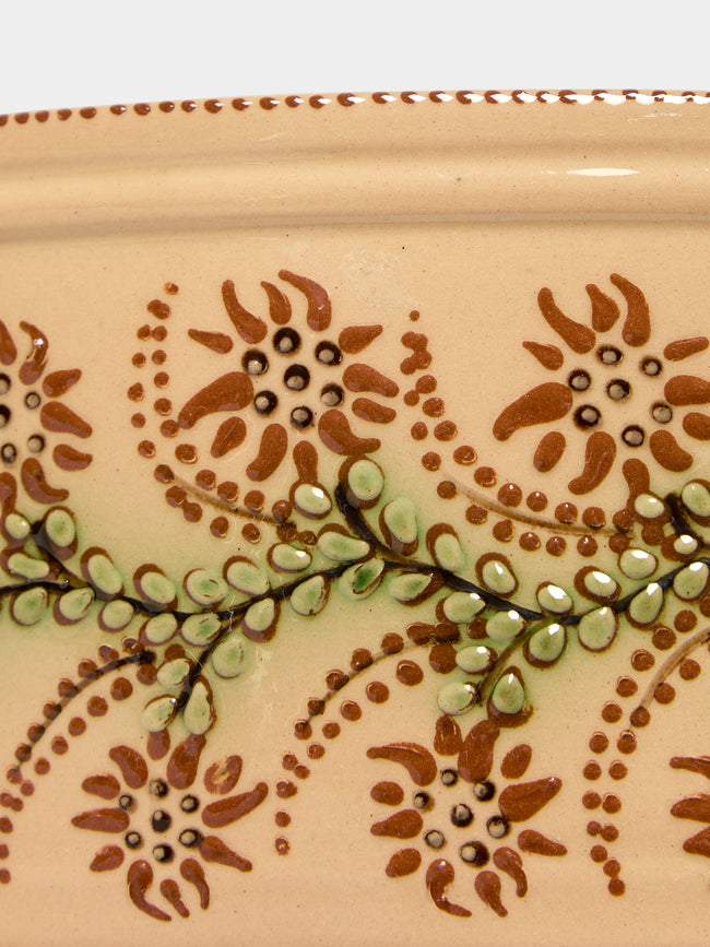 Poterie d’Évires - Flowers Hand-Painted Ceramic Oval Serving Dish - Cream - ABASK