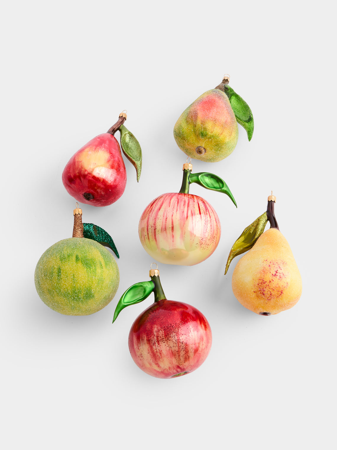 ABASK Decorations - Apples and Pears Hand-Blown Glass Baubles (Set of 6) - Multiple - ABASK