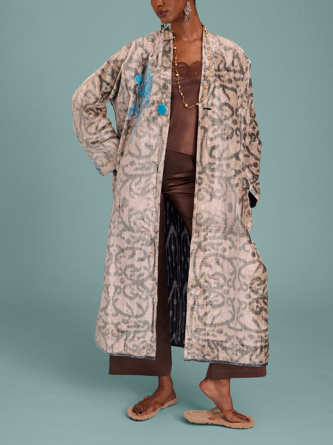 Nazzy Beglari - Hand-Loomed Ikat Velvet Reversible Robe | One Size - Multiple - ABASK