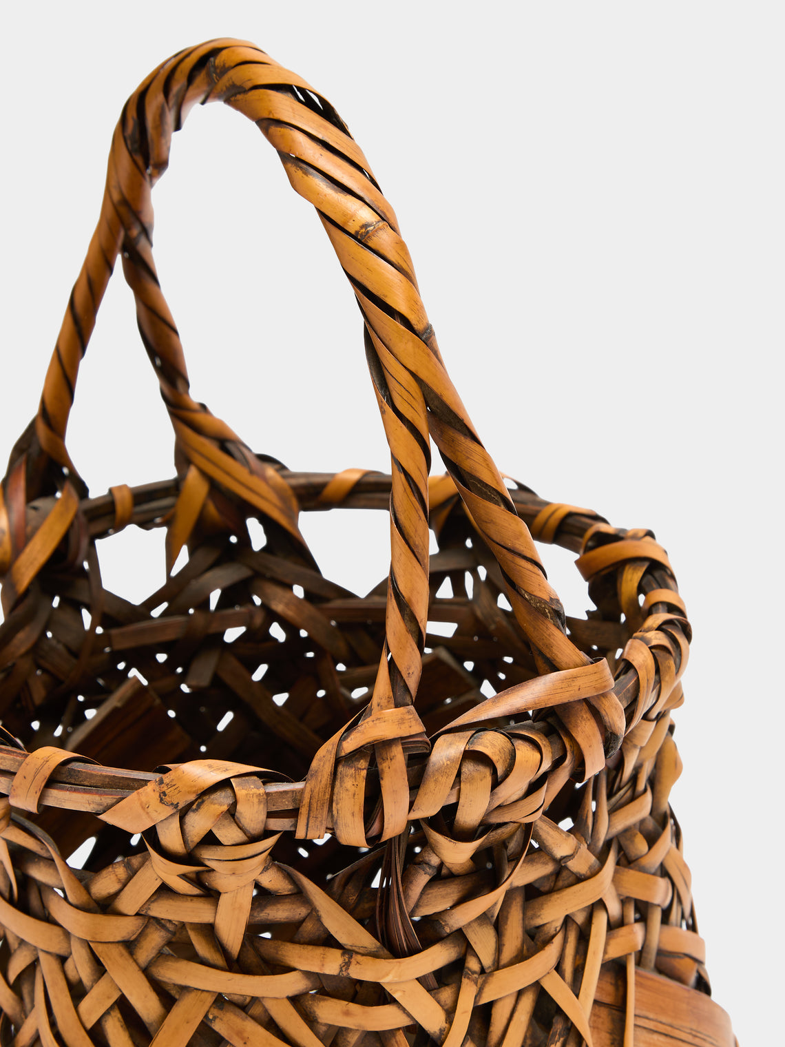 Antique and Vintage - Mid-Century Japanese Bamboo Ikebana Basket - Brown - ABASK