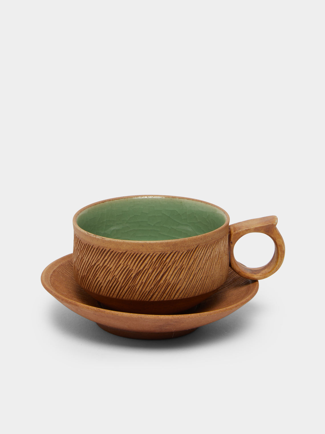 Kim Pan-ki - Comb Pattern Celadon Espresso Cup and Saucer -  - ABASK - 