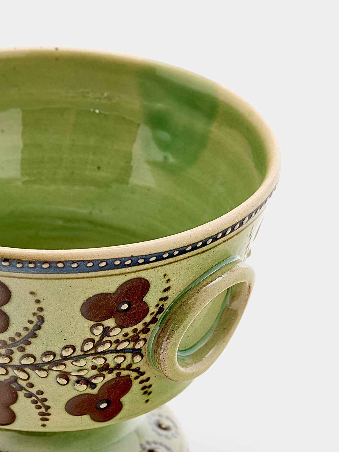 Poterie d’Évires - Flowers Hand-Painted Ceramic Small Raised Bowl - Green - ABASK