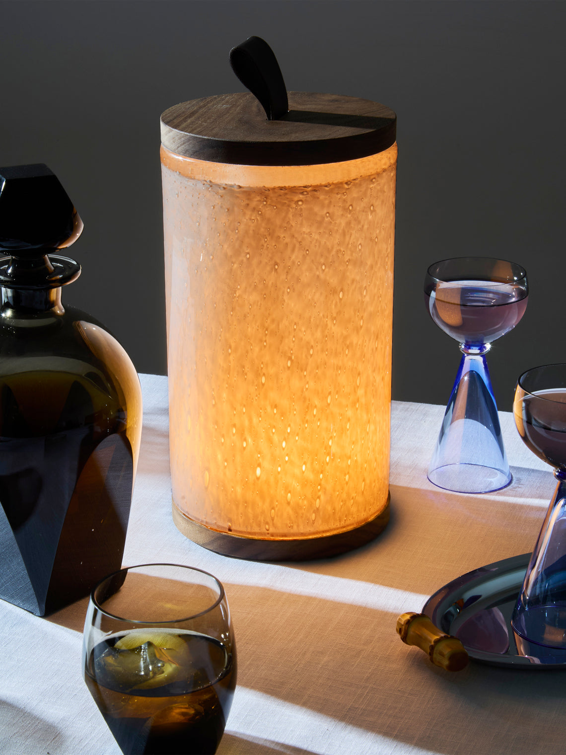 Wannes Antwerp - Antoine London Hand-Blown Glass and Walnut Portable Lamp - White - ABASK