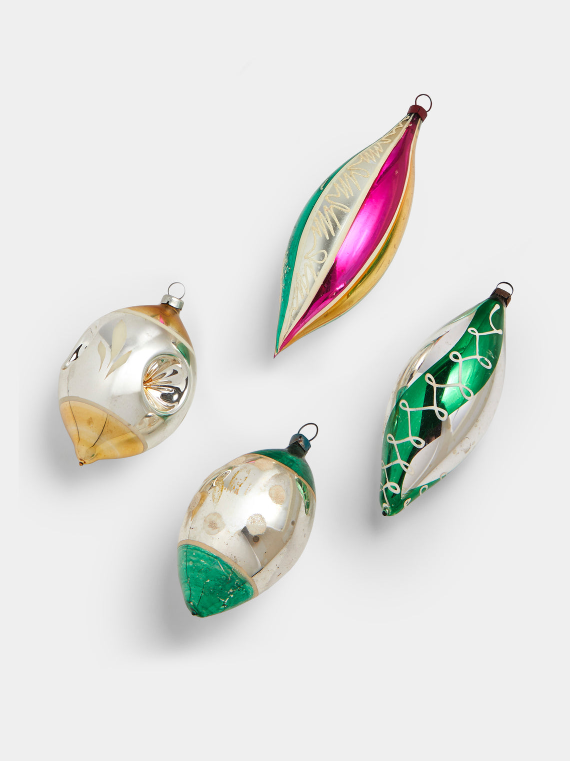 Antique and Vintage - Early-20th-Century Droplets Glass Baubles (Set of 4) - Green - ABASK