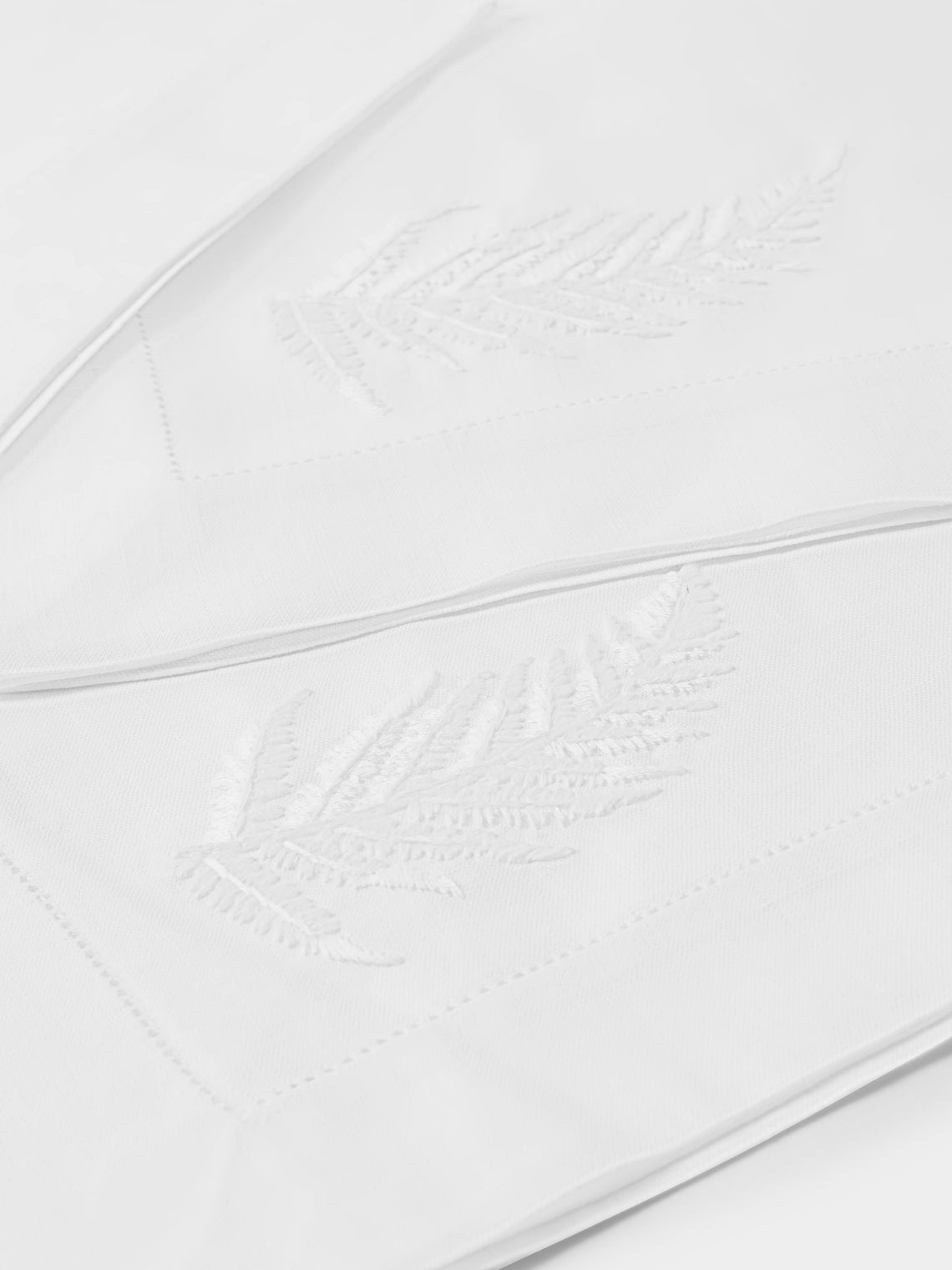 ERI Textiles - | Set of 4 | Fern Hand-Embroidered Linen Napkins - White - ABASK