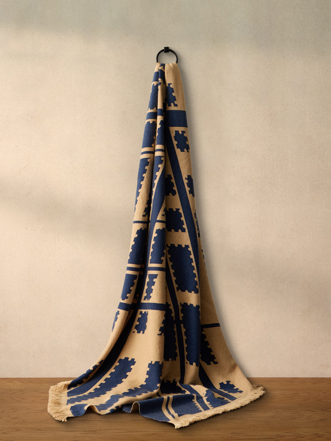 Saved NY - Blockprint Cashmere Throw (79in/2m) - Blue - ABASK