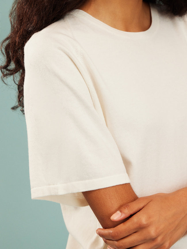 Frenckenberger - Women’s Cashmere and Cotton Raglan T-Shirt - White - ABASK