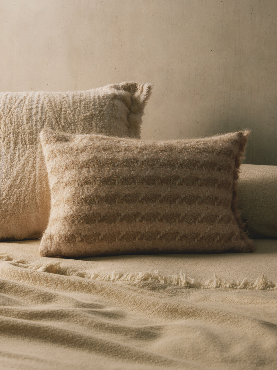 The House of Lyria - Temperanza Mohair and Wool Cushion (23.5in/60cm) - Cream - ABASK