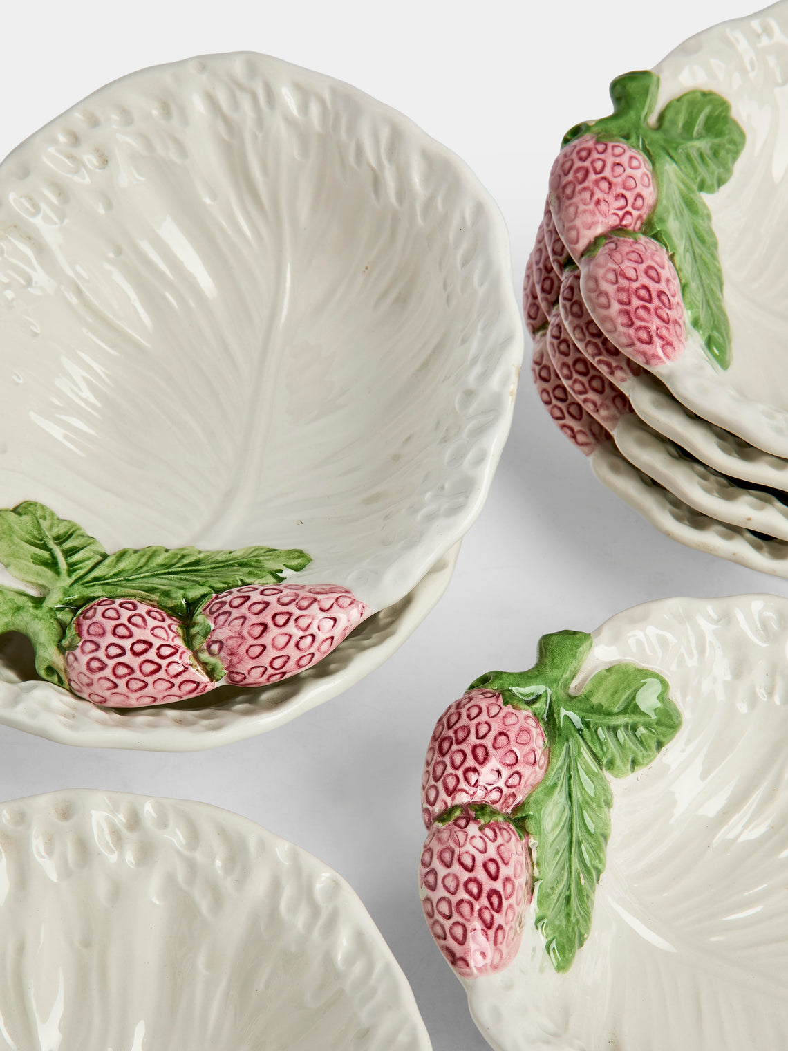 Antique and Vintage - Mid-Century Strawberries Ceramic Bowls (Set of 8) - White - ABASK