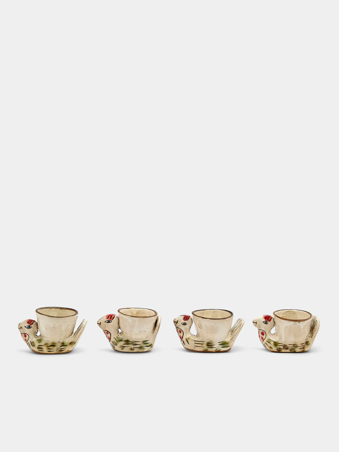 Anut Cairo - Chicken Hand-Painted Ceramic Egg Cups (Set of 4) - Beige - ABASK