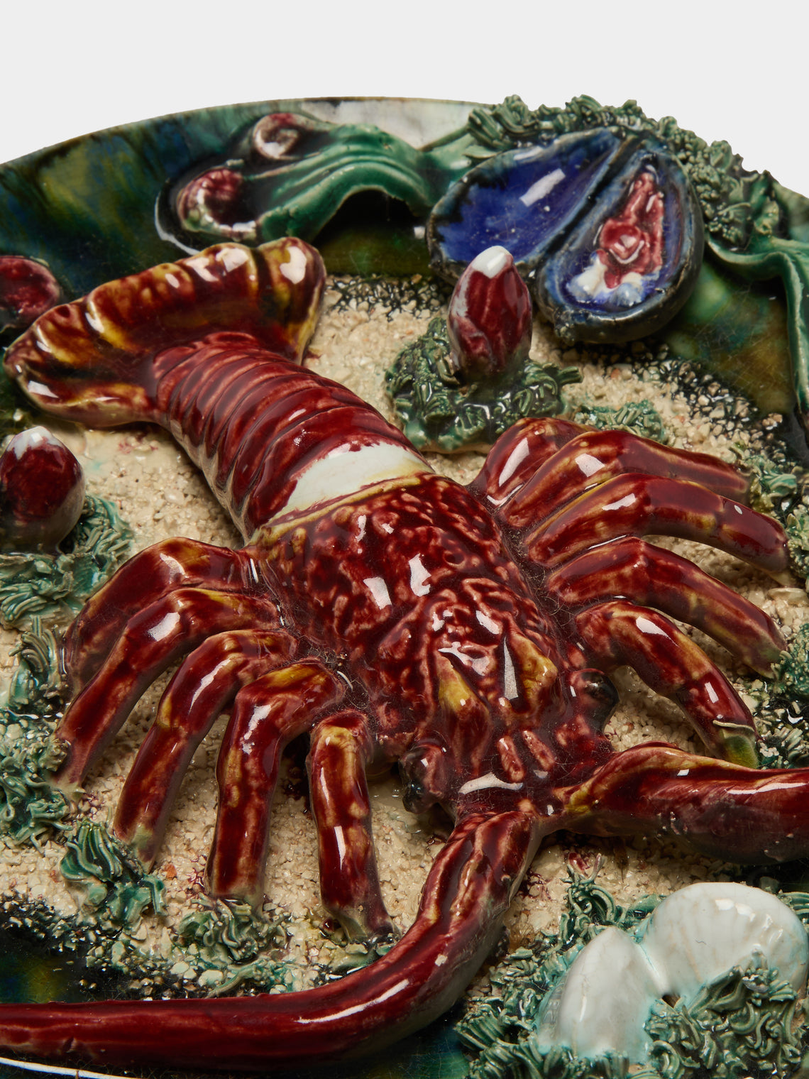 Antique and Vintage - Mid-Century Lobster Majolica Ceramic Serving Plate (9in/23cm) - Multiple - ABASK