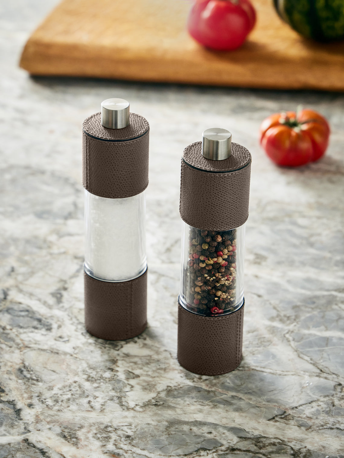 Giobagnara - Otello Leather Salt and Pepper Mills (Set of 2) - Gray - ABASK
