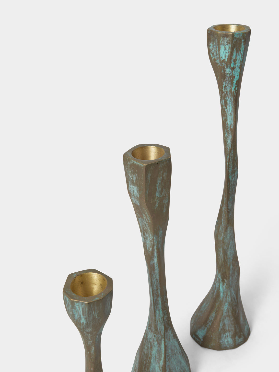 Viya - | Set of 3 | Forged Brass Candle Holders - Bronze - ABASK