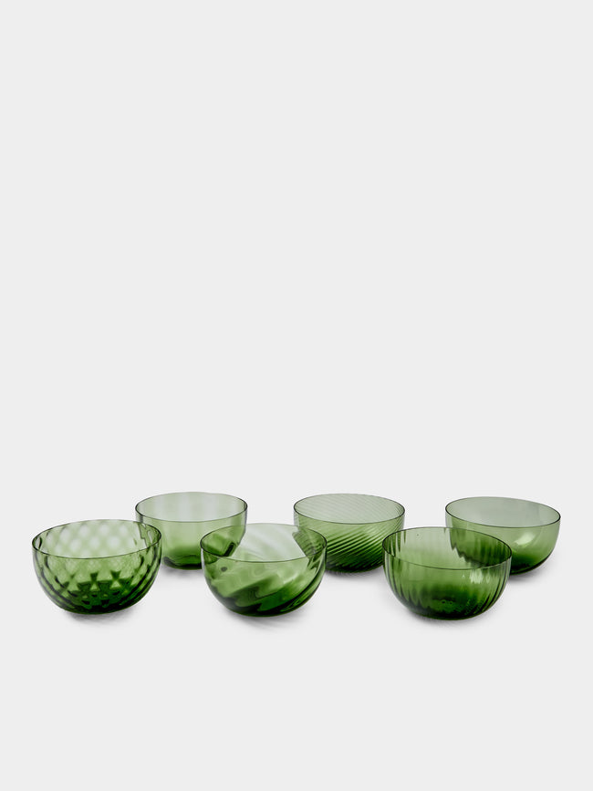 NasonMoretti - | Set of 6 | Idra Hand-Blown Murano Glass Dessert Bowls - Green - ABASK - 