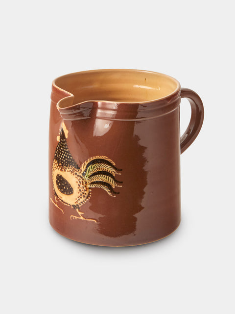 Poterie d’Évires - Chickens Hand-Painted Ceramic Straight-Edge Medium Jug - Light Brown - ABASK - 