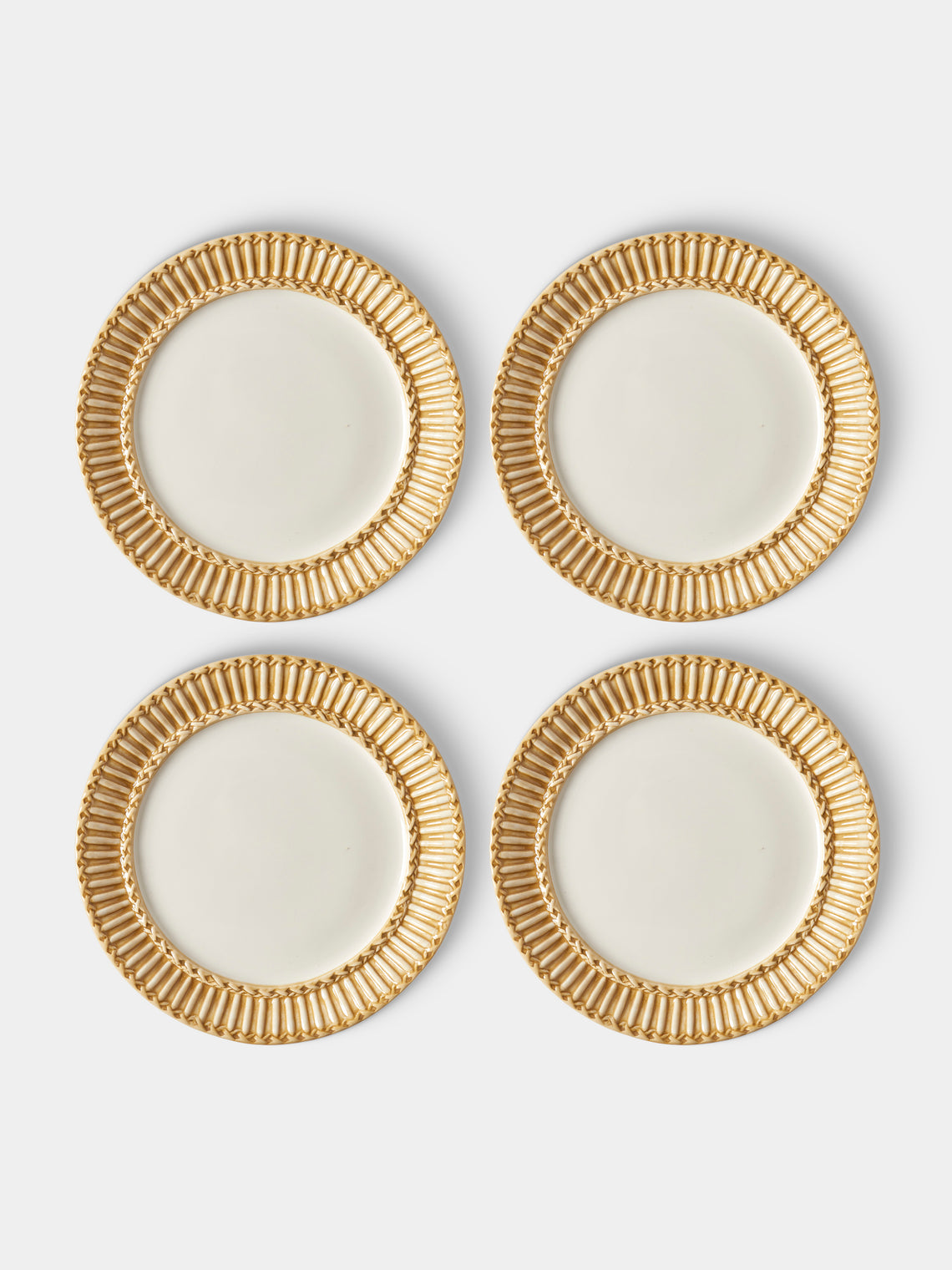 Tessalume Ceramiche - Wicker Hand-Painted Ceramic Dessert Plates (Set of 4) - White - ABASK 