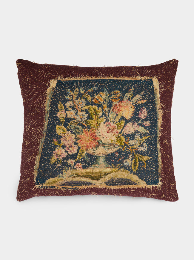 By Walid - 19th Century Floral French Needlepoint Cushion -  - ABASK - 