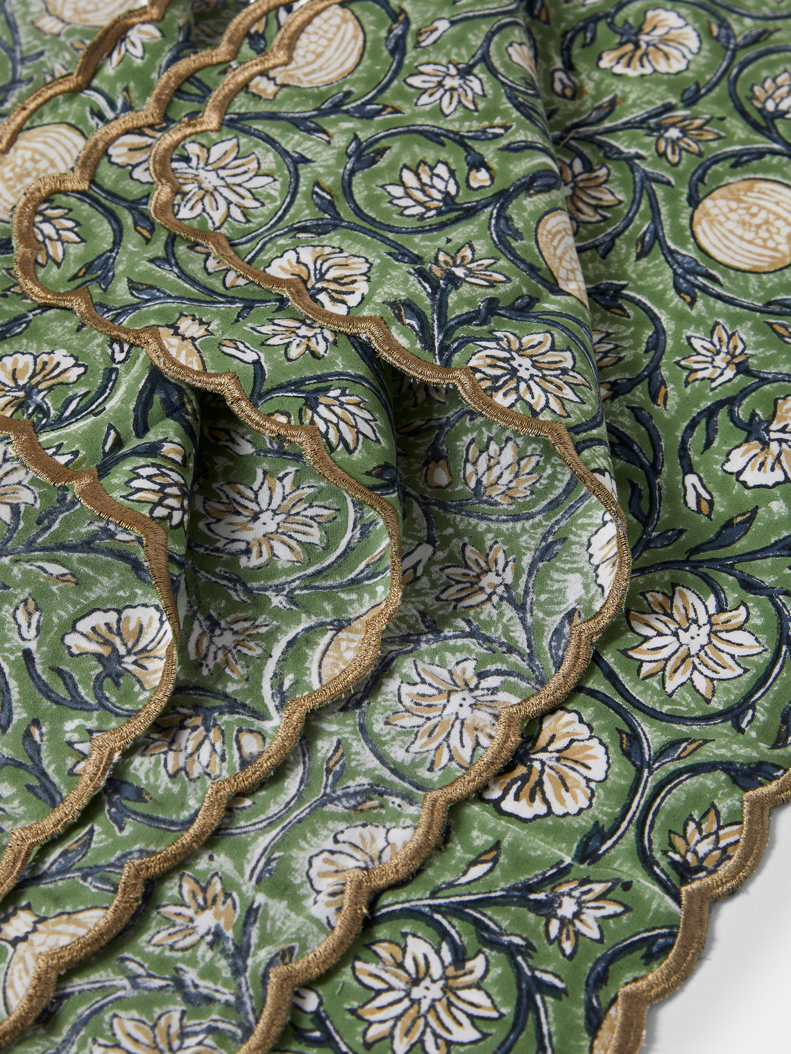 Chamois - Tangier Pomegranate Block-Printed Cotton Napkins (Set of 4) - Green - ABASK