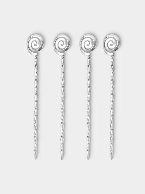 Tavares 1922 - | Set of 4 | Spiral Silver Cocktail Picks - Silver - ABASK - 