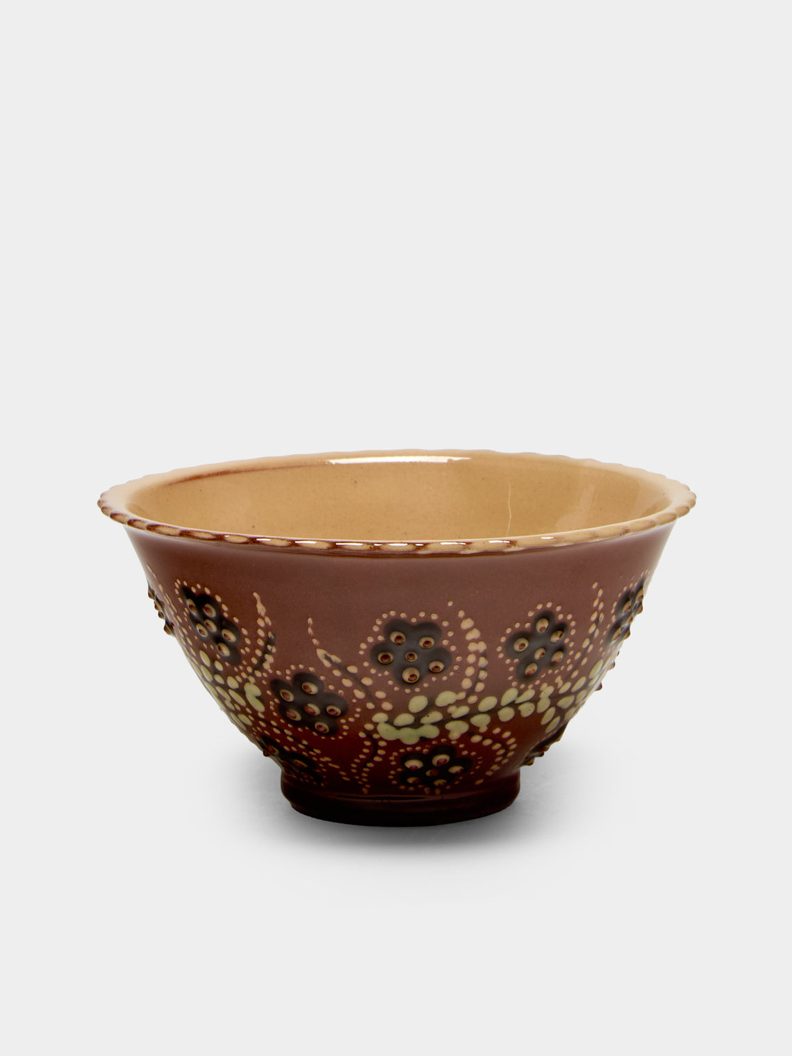 Poterie d’Évires - Flowers Hand-Painted Ceramic Petite Fluted Bowls (Set of 6) - Light brown - ABASK