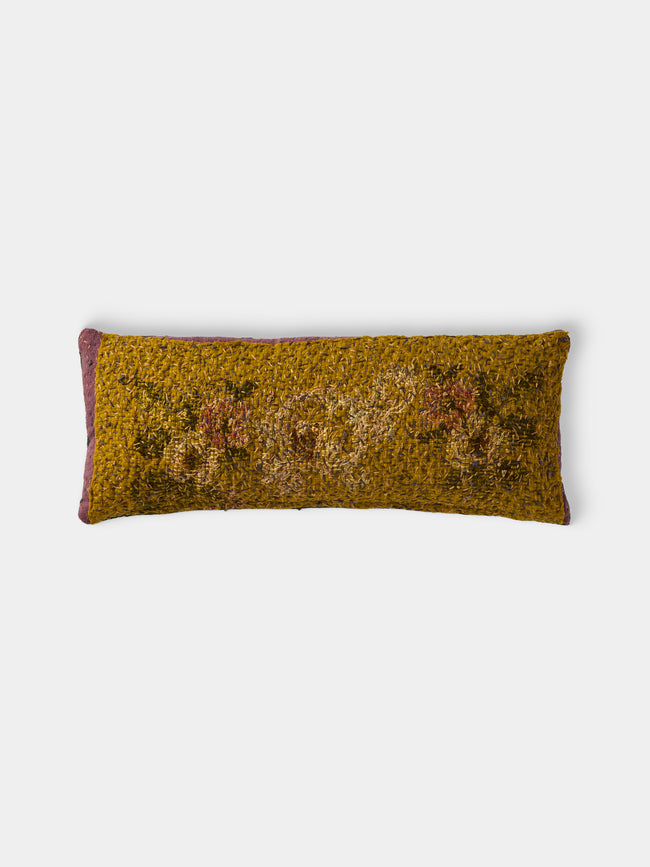 By Walid - 18th-Century Needlepoint Wool, Silk and Linen Cushion (19.5in/50cm) - Yellow - ABASK - 