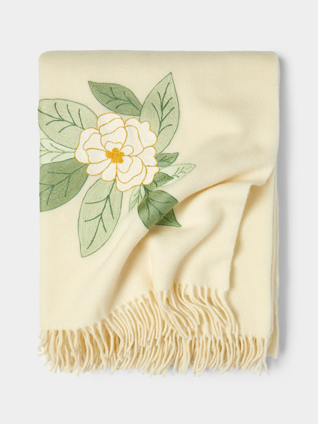 Loretta Caponi - Camellia Hand-Embroidered Wool Blanket -  - ABASK - 