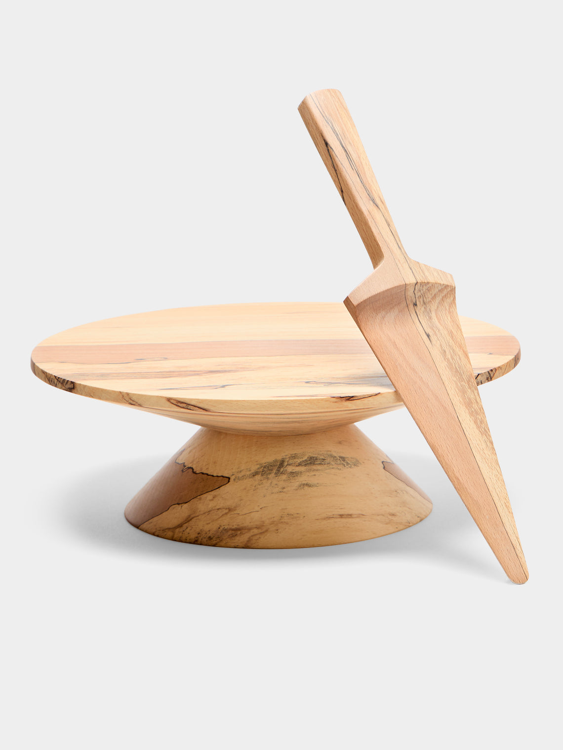 Bird & Branch - Hand-Turned Spalted Beech Cake Stand with Server - Natural - ABASK - 