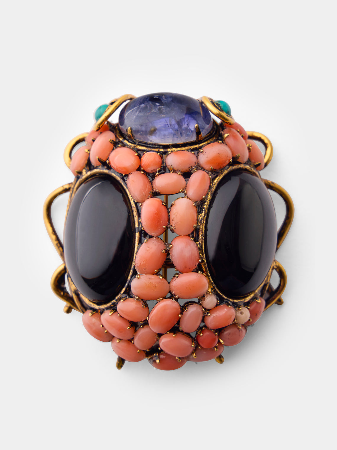 Mahnaz Collection - Vintage Iradj Moini 18-Karat Gold-Plated Brass and Swarovski Crystal Ladybug Brooch Pendant - Pink - ABASK - 