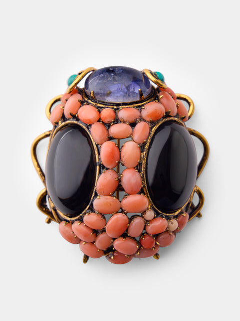 Mahnaz Collection - Vintage Iradj Moini 18-Karat Gold-Plated Brass and Swarovski Crystal Ladybug Brooch Pendant - Pink - ABASK - 