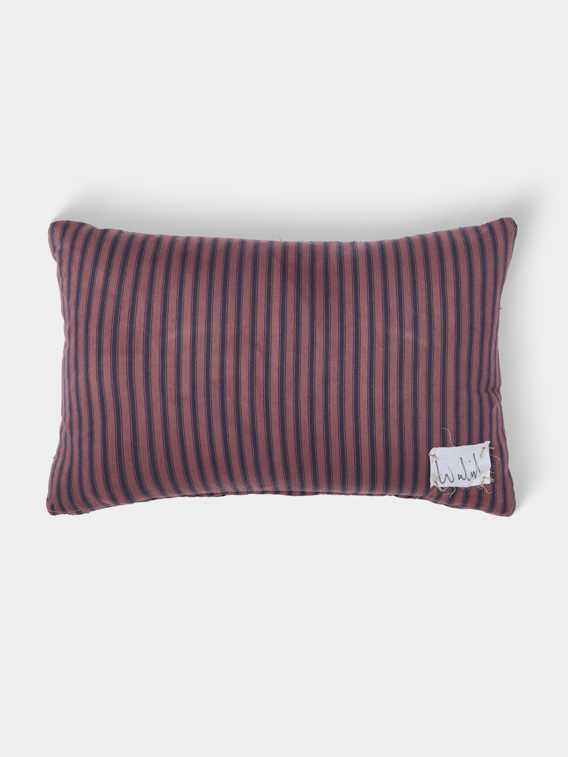 By Walid - 19th-Century Needlepoint Wool and French Ticking Fabric Cushion (19.5in/50cm) - Multiple - ABASK