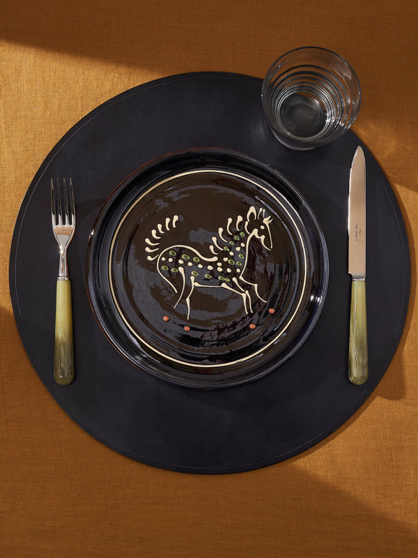 Poterie de Cliousclat - Horse Hand-Glazed Slipware Dinner Plates (Set of 4) - Black - ABASK