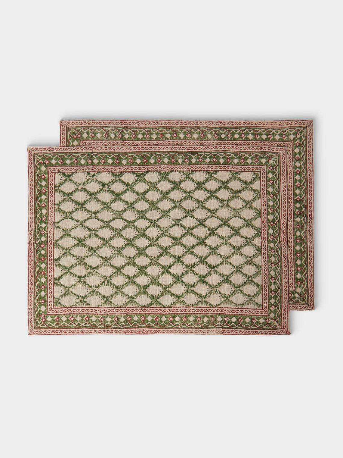 Chamois - | Set of 2 | Cypress Block-Printed Linen Placemats - Multiple - ABASK - 