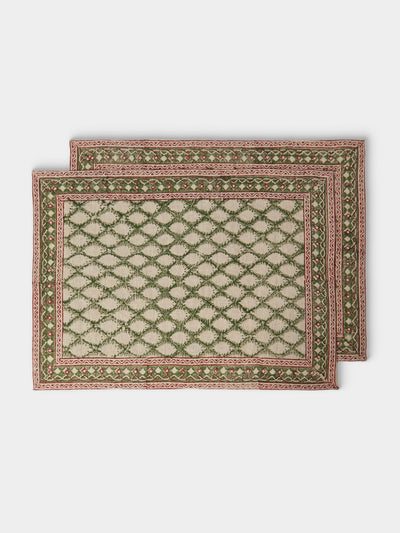 Chamois - | Set of 2 | Cypress Block-Printed Linen Placemats - Multiple - ABASK - 