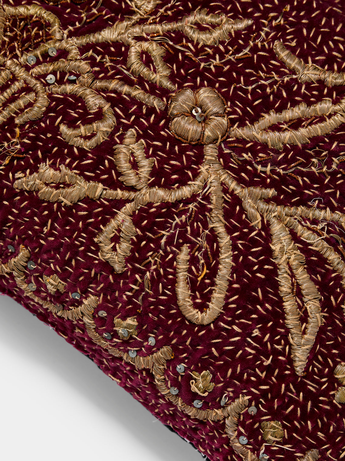By Walid - 19th-Century Ottoman Sirma Embroidery Linen and Damask Pillow (21in/54cm) - Multiple - ABASK