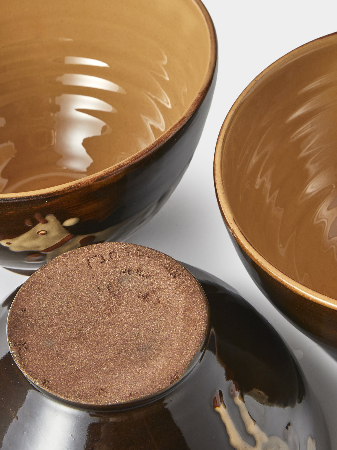 Poterie d’Évires - Cows Hand-Painted Ceramic Grand Bowls (Set of 3) - Dark Brown - ABASK