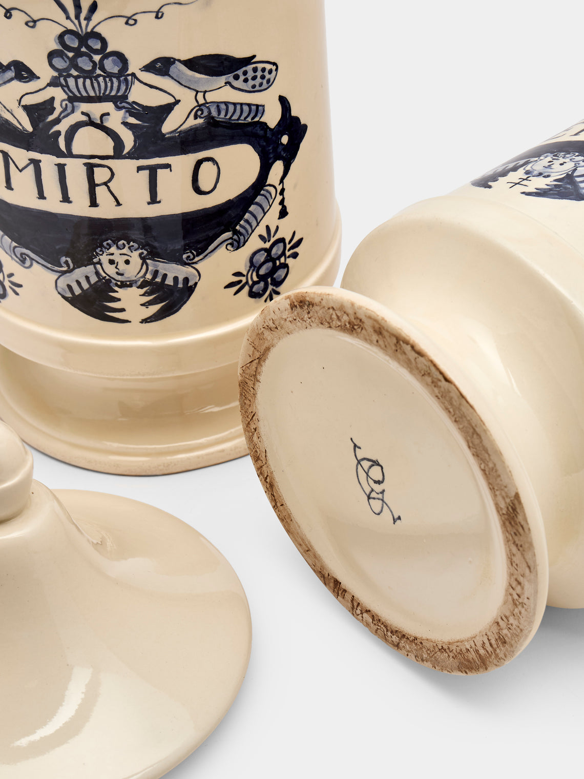 Antique and Vintage - 1940s Italian Ceramic Apothecary Jars (Set of 2) - Blue - ABASK