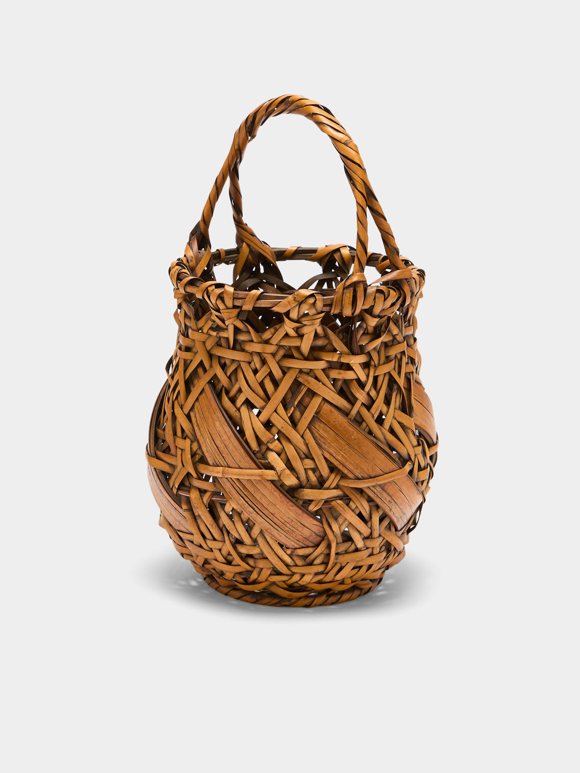 Antique and Vintage - Mid-Century Japanese Bamboo Ikebana Basket - Brown - ABASK