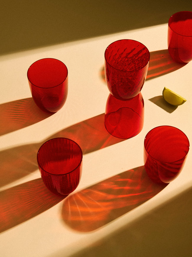 NasonMoretti - | Set of 6 | Idra Hand-Blown Murano Glass Water Tumblers - Red - ABASK