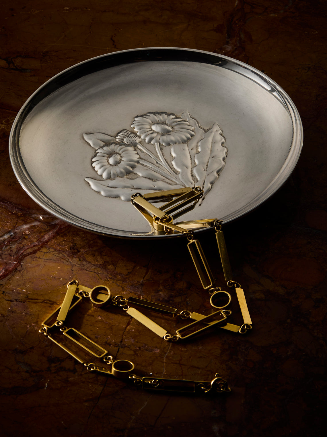 Antique and Vintage - 1950s Flower Silver-Plated Trinket Tray - Silver - ABASK