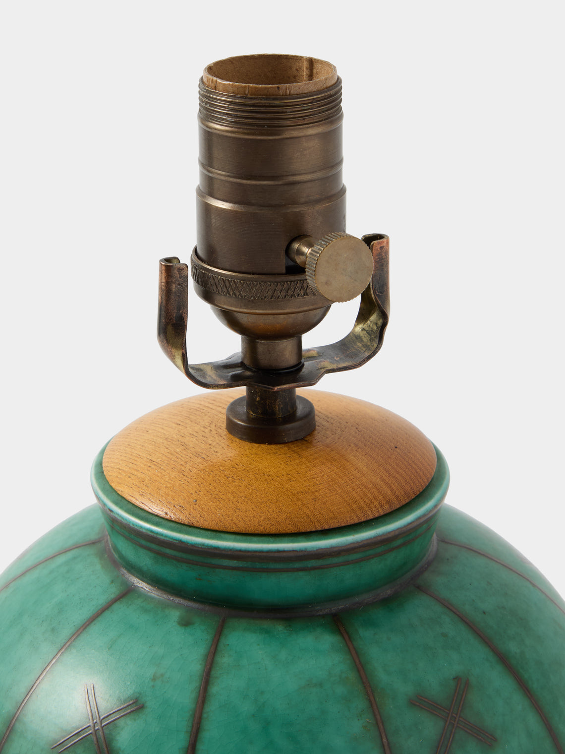 Antique and Vintage - 1930 Wilhelm Kåge Argenta Stoneware Table Lamp - Green - ABASK