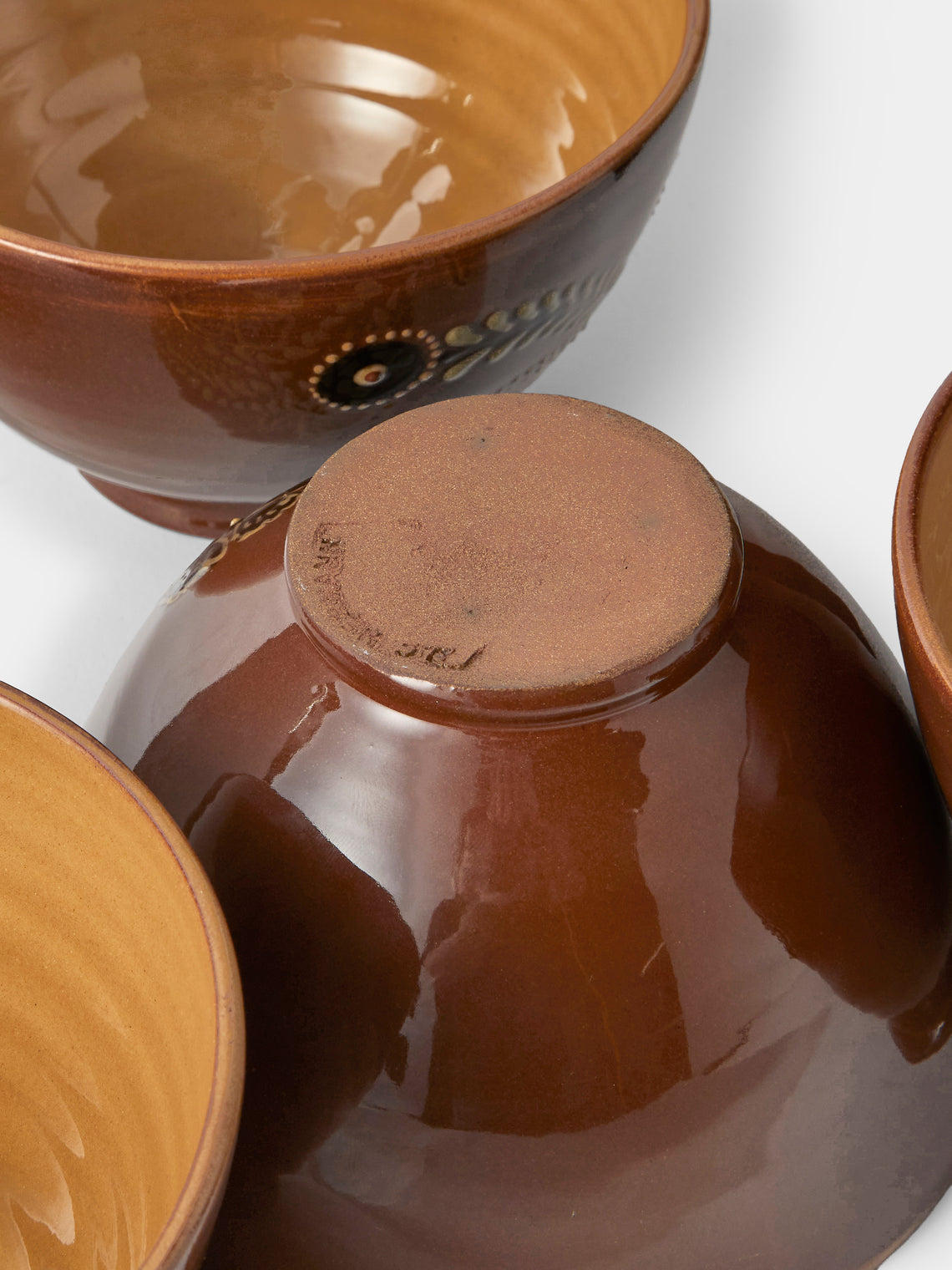 Poterie d’Évires - Flowers Hand-Painted Ceramic Grand Bowls (Set of 4) - Light Brown - ABASK