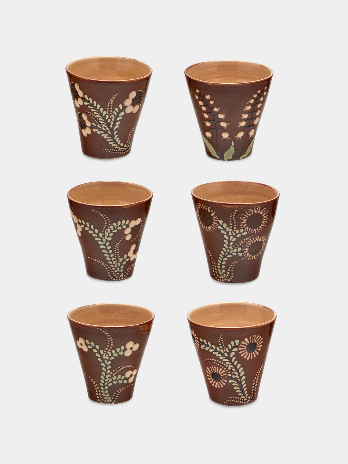Poterie d’Évires - Flowers Hand-Painted Ceramic Coffee Cups (Set of 6) - Light brown - ABASK - 