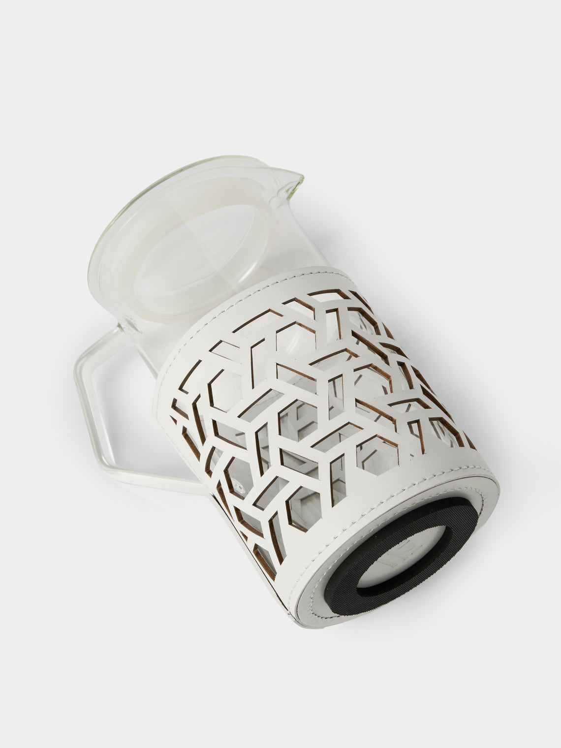 RUDI - Messina Leather and Glass Pitcher (25oz/0.75L) - White - ABASK