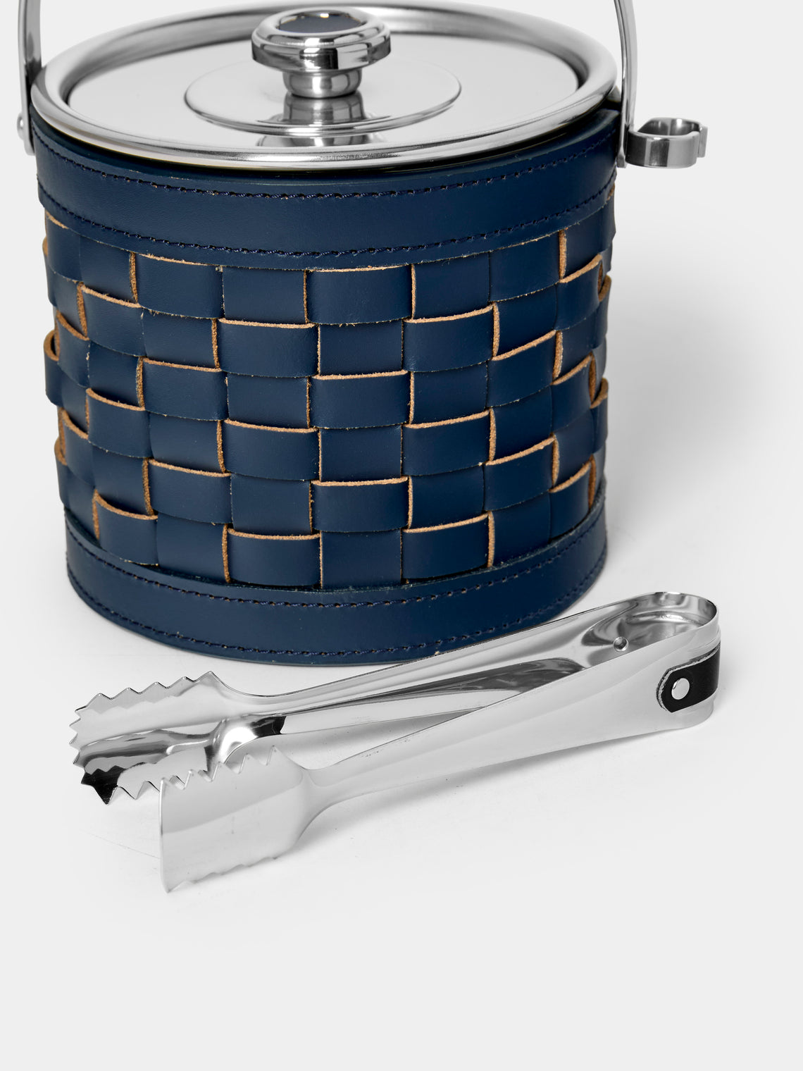 Riviere - Barcelona Water-Resistant Leather Ice Bucket with Tongs - Navy - ABASK