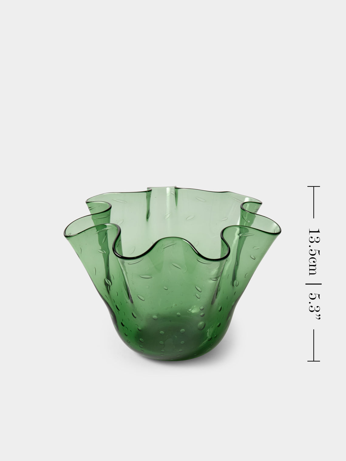 Antique and Vintage - 1980s Bullicante Glass Handkerchief Vase (8in/21cm) - Green - ABASK