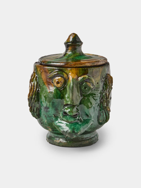 Antique and Vintage - 1990s Condurso Face Ceramic Vessel (6in/15.5cm) - Yellow - ABASK - 