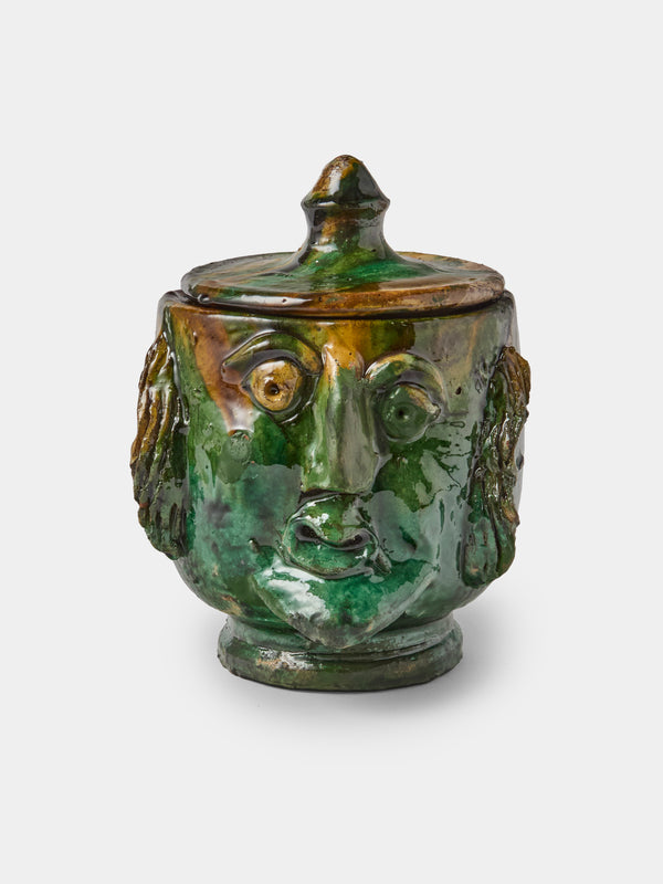 Antique and Vintage - 1990s Condurso Face Ceramic Vessel (6in/15.5cm) - Yellow - ABASK - 