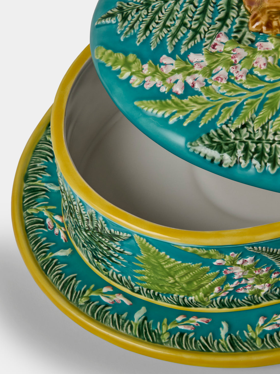 Verdolini - Foliage Hand-Painted Majolica Ceramic Oval Casserole Dish with Stand - Blue - ABASK