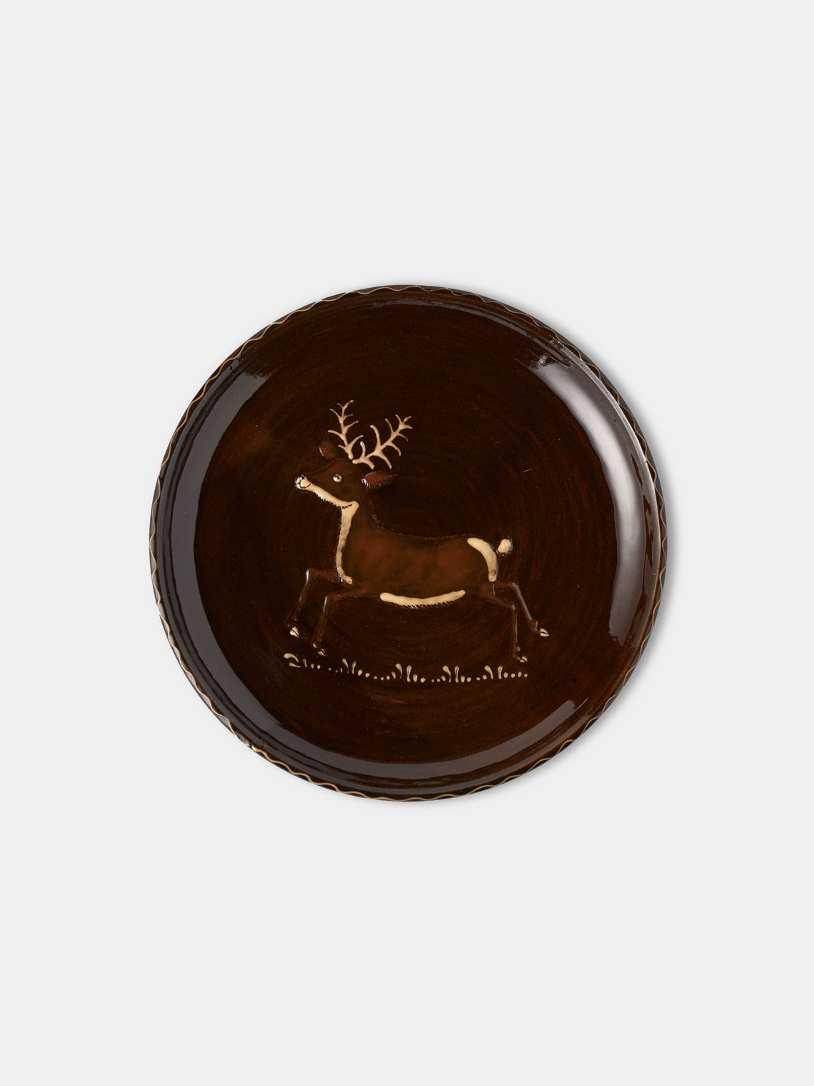 Poterie d’Évires - Animals Hand-Painted Ceramic Plates – 9.5in/24cm (Set of 8) - Dark brown - ABASK